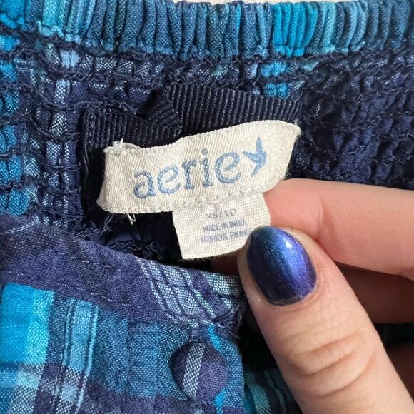 Aerie vintage Y2K blue and indigo plaid sleeveless ruffle mini sundress, size XS - Picture 5 of 6